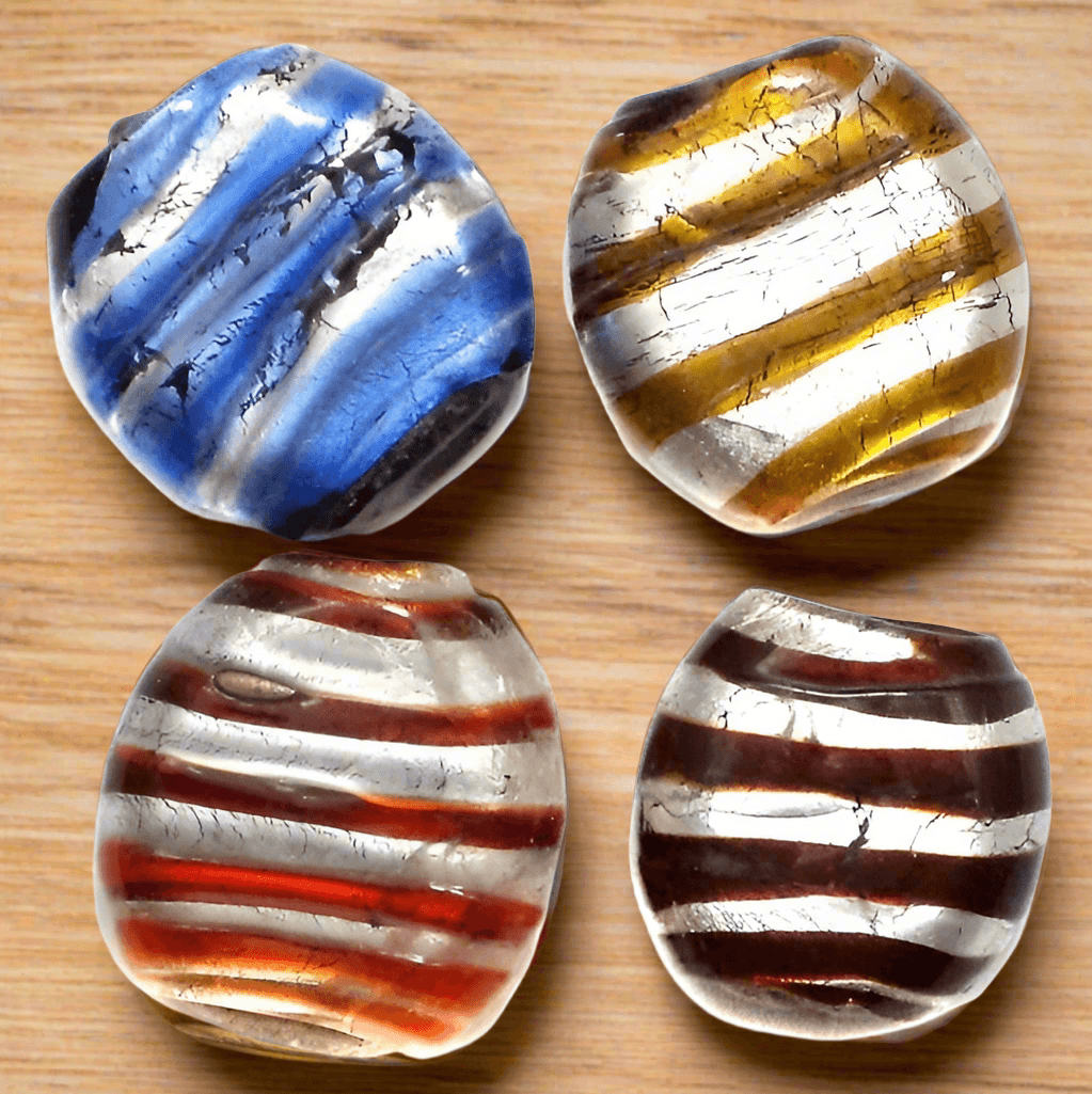 20 Pcs, 18x16mm Silver Wrap Swirl Flat Oval Beads Assorted - Silver / Glass / Oval