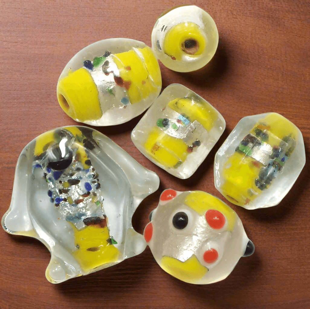 60 Pcs, 8-20mm Silver Foil Fancy Beads Yellow - Yellow / Glass / Assorted