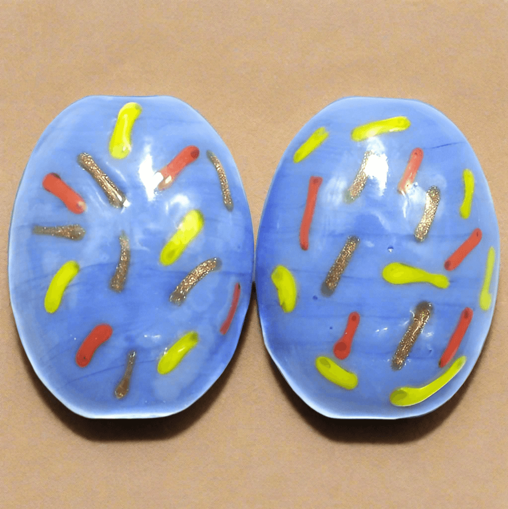 2 Fancy Flat Oval Beads 35x26mm - Sky Blue / Glass / Oval