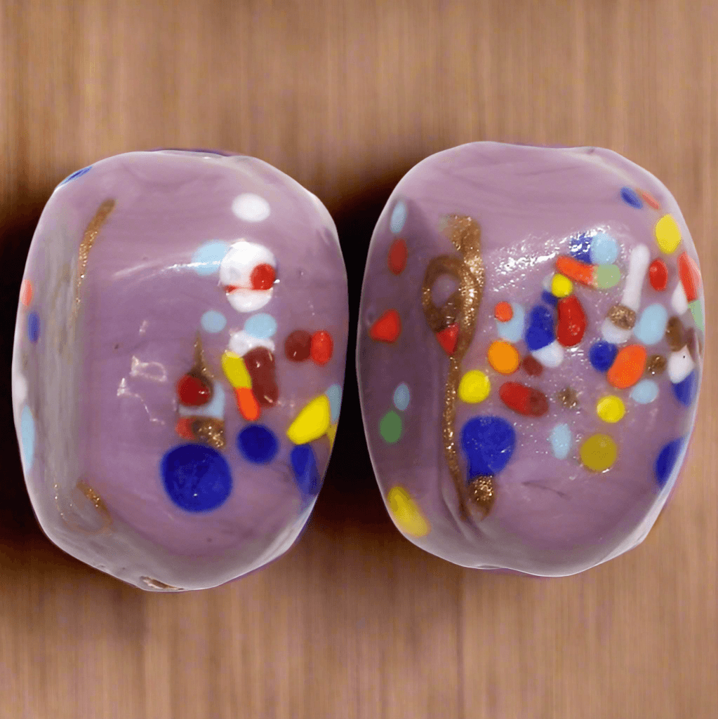 2 Fancy Tumble Beads 30x25mm - Purple / Glass / Tumble