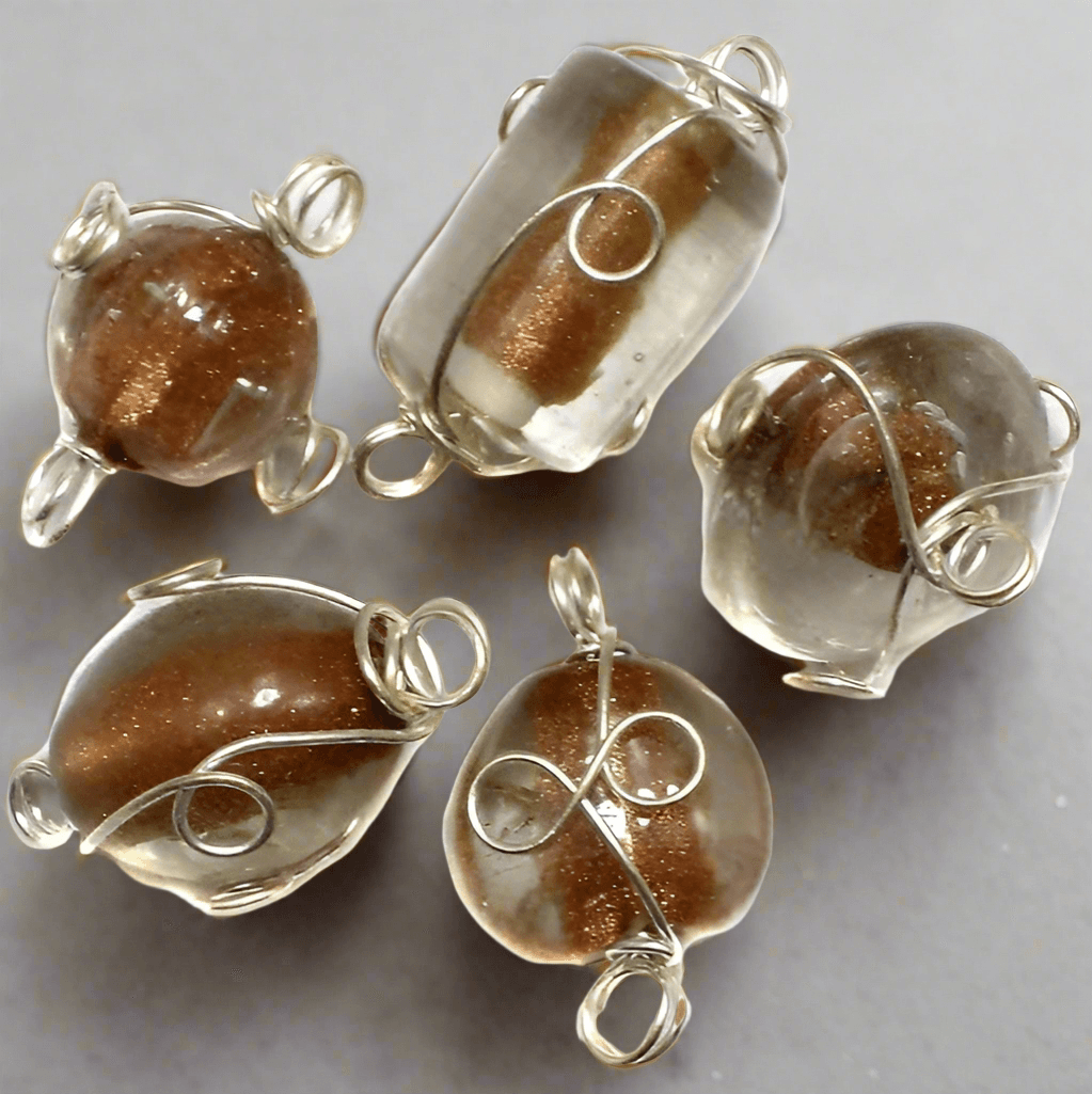 50 Wire Wrap Gold Stone Beads 8-15mm - Golden / Glass / Assorted