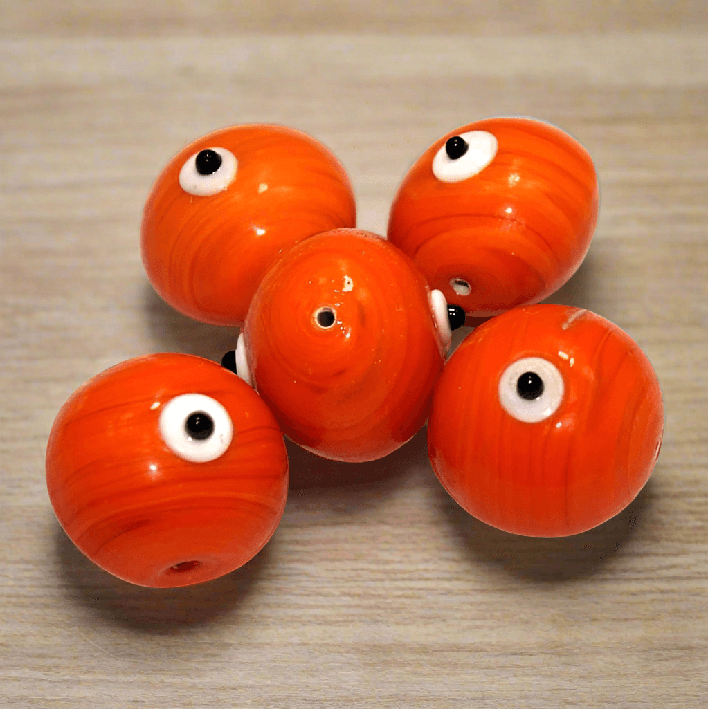 10 Bump Eye Beads Orange 18x20mm - Orange / Glass / Round