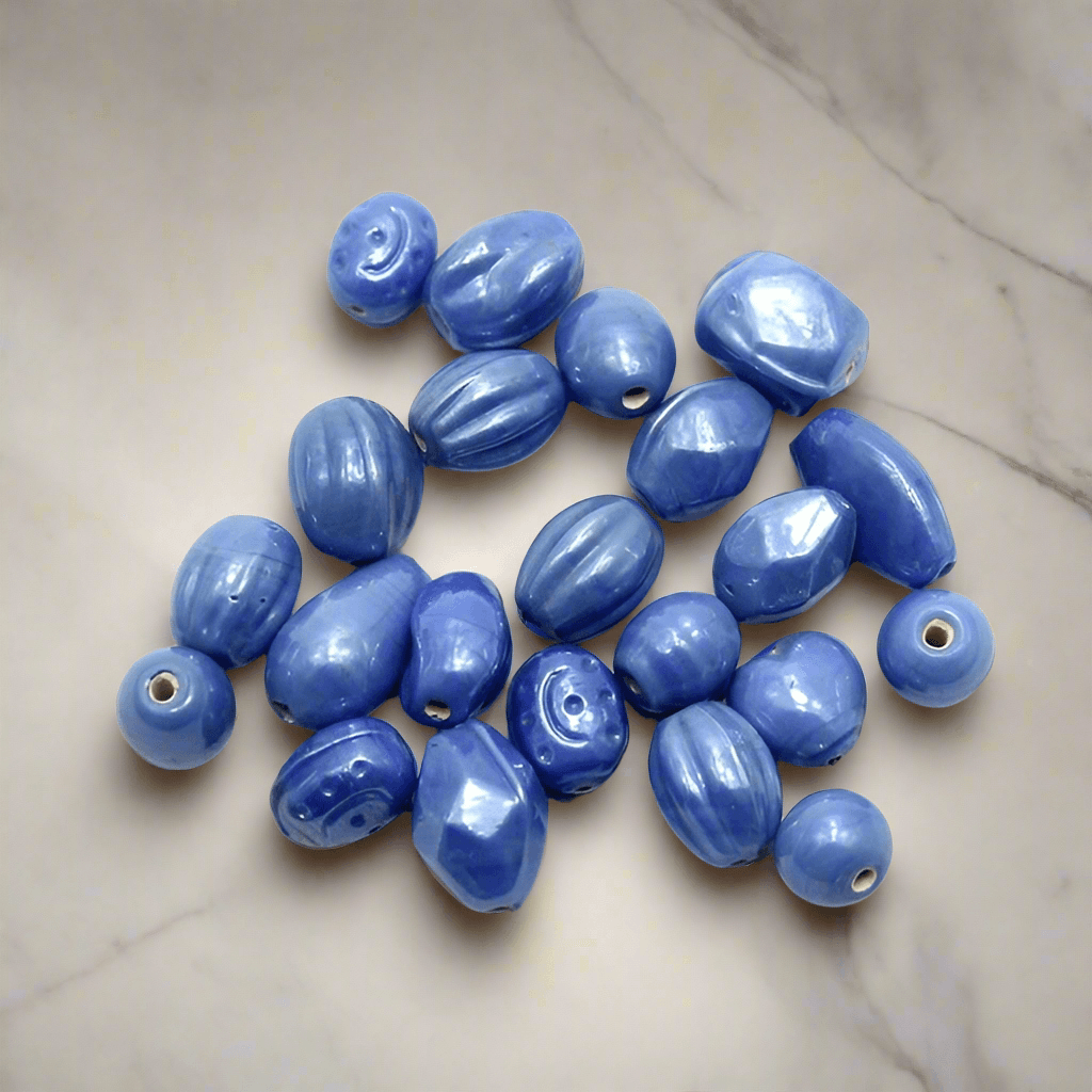 100+ Plain Beads Blue 10-18mm - Blue / Glass / Assorted