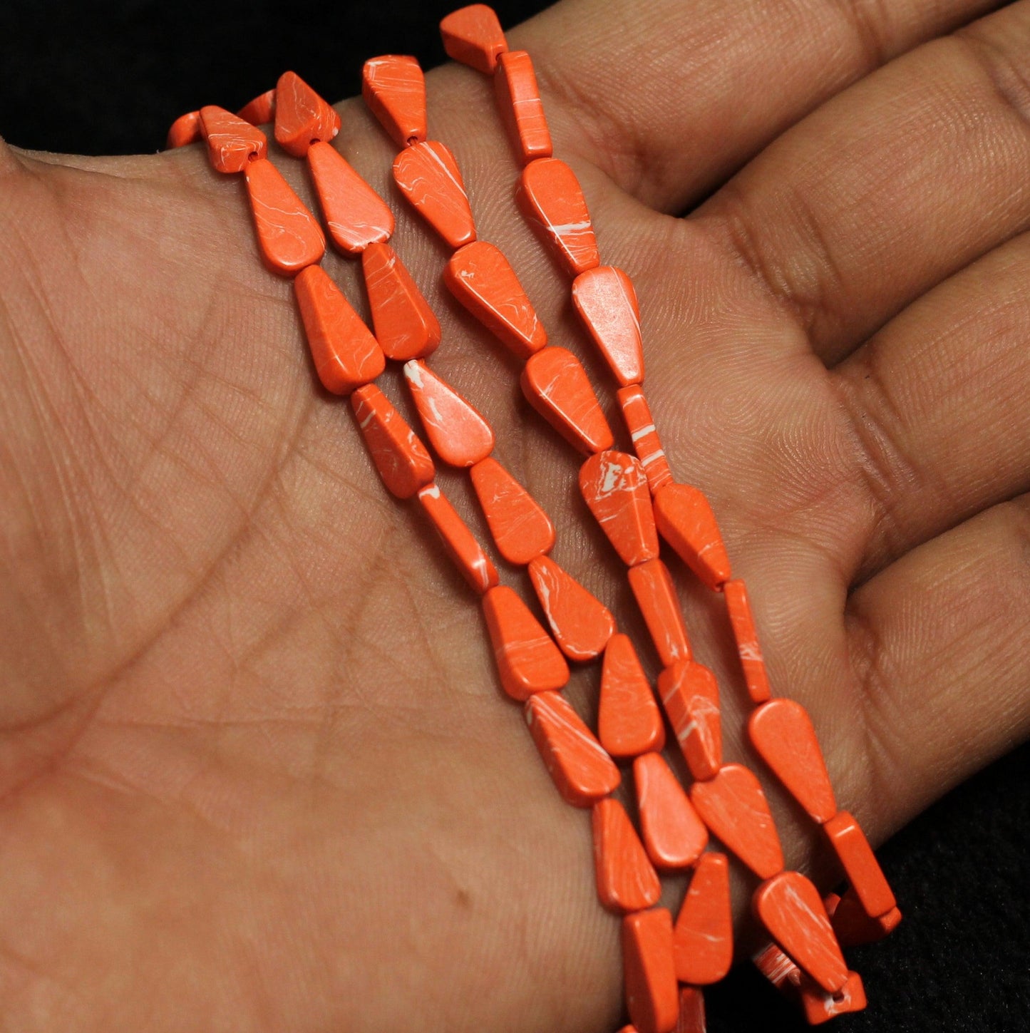 2 Strings Semiprecious Howlite Flat Drop Beads 9x6mm - Red / Stone / Assorted