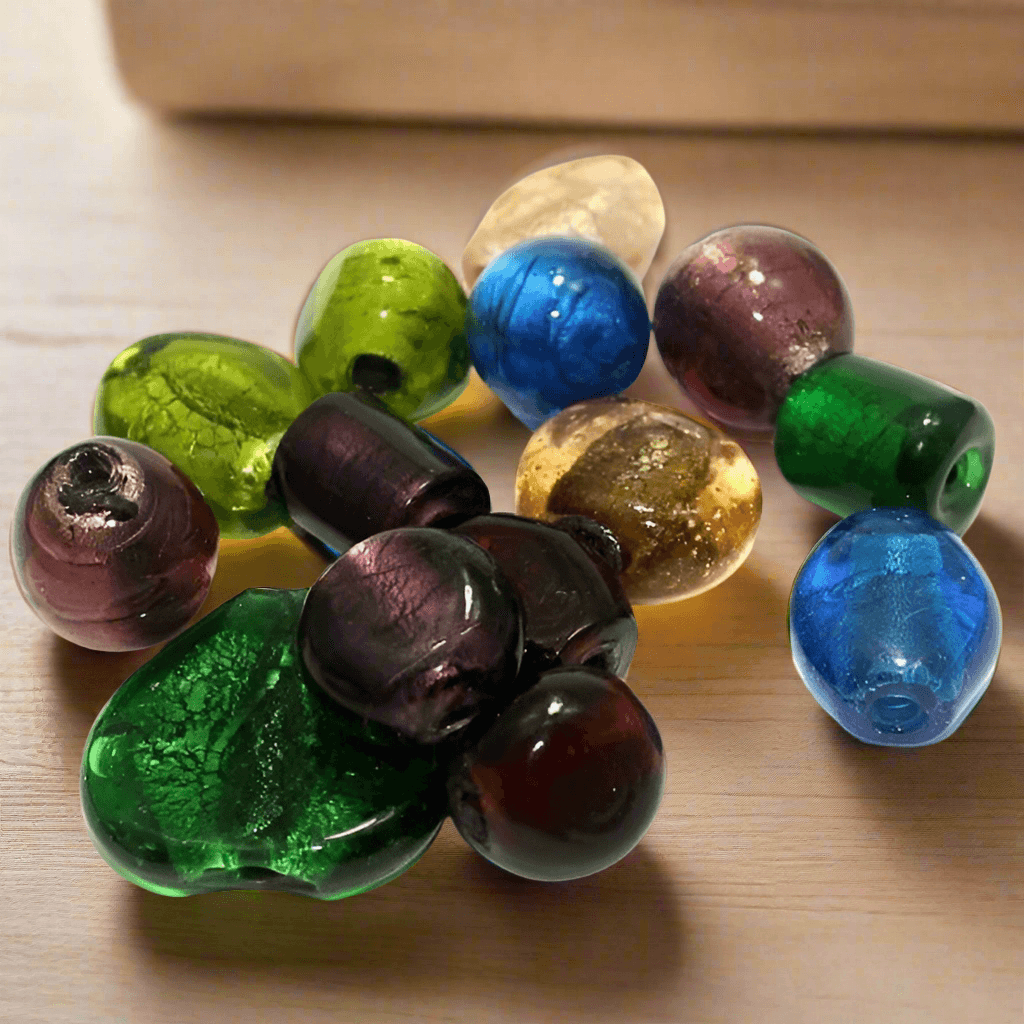 30 Pcs, 10-24mm Silver Foil Beads Assorted - MultiColor / Glass / Assorted