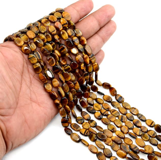 12x8mm Oval Tiger Eye Stone Beads Golden - Golden / Oval / 1 String