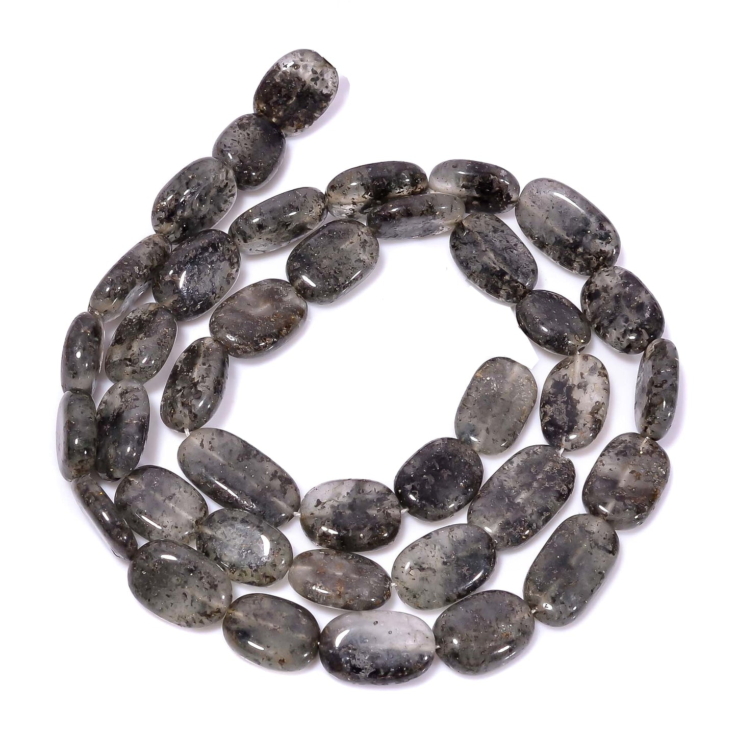12x8mm Oval Rutilated Quartz Stone Beads Grey - Grey / Oval / 1 String