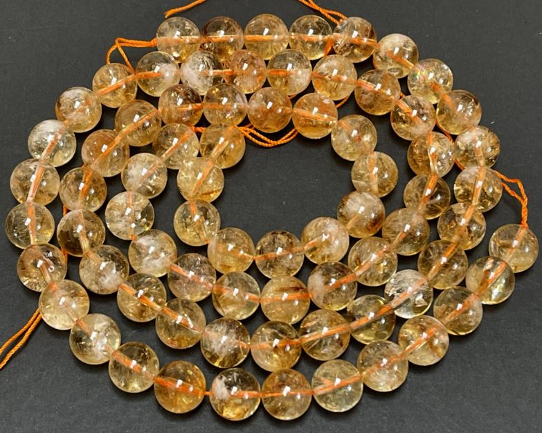 6mm Round Citrine Stone Beads Golden - Golden / Stone / 1 String