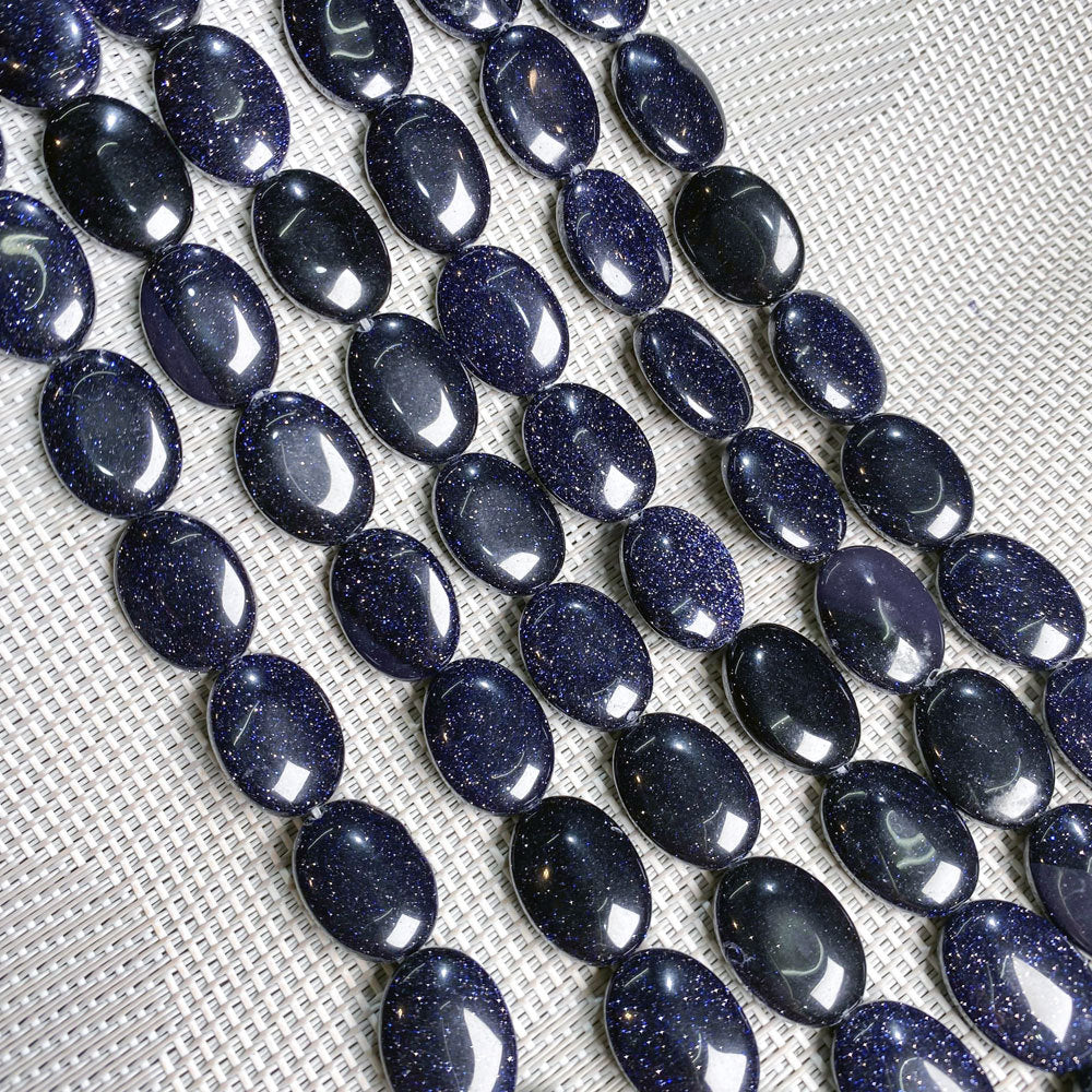 8x5mm Oval Gold Sand Stone Beads Blue - Blue / Oval / 1 String