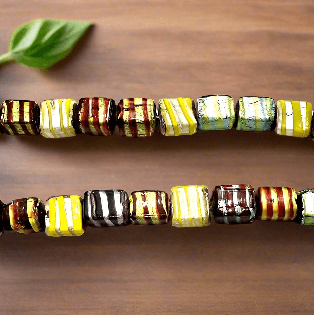 25 Silver Foil Swirl Square Beads Assorted 14x10mm - Silver / Glass / Cube