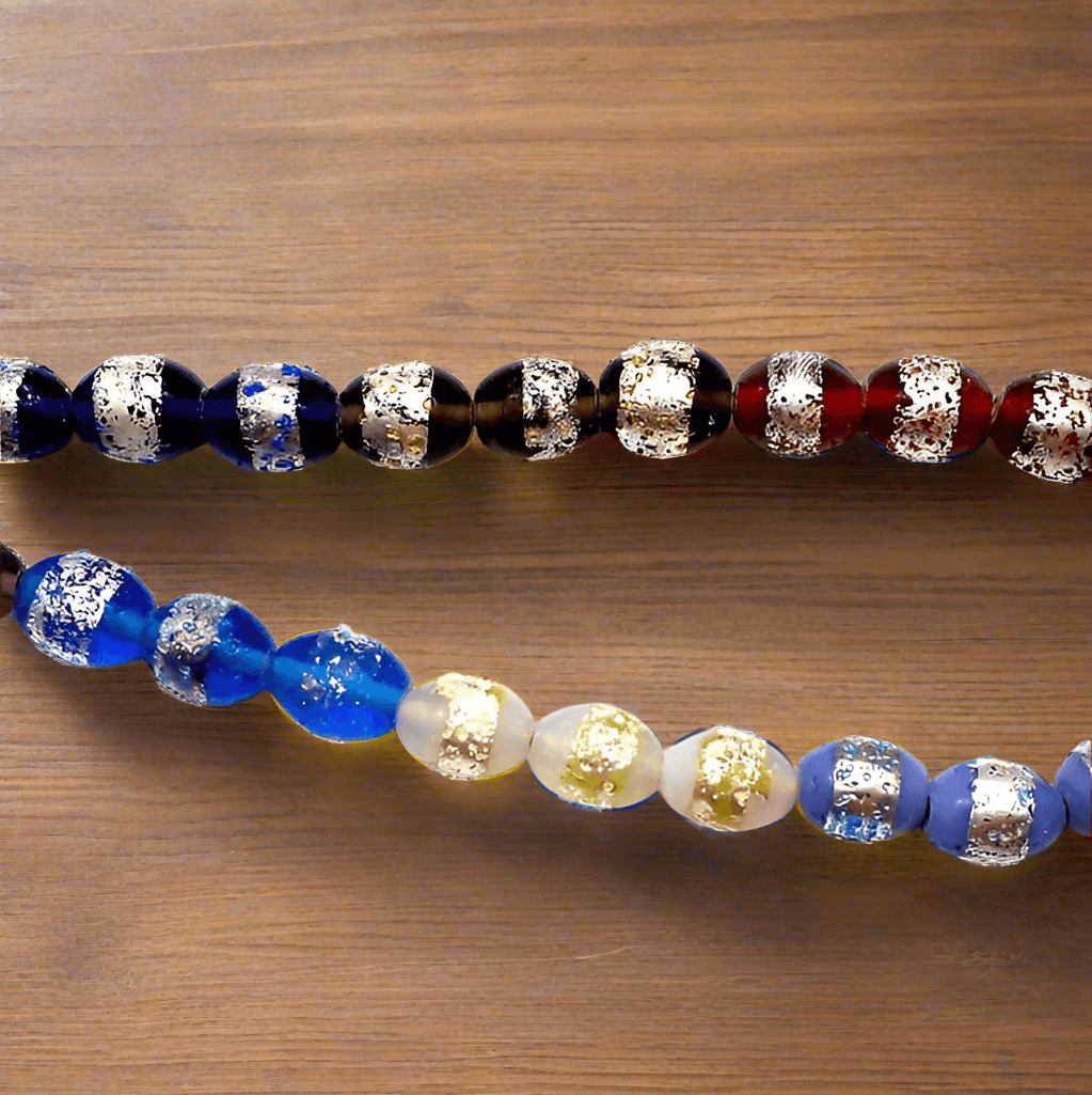 25 Silver Foil Sugar Oval Beads Assorted 14x10mm - Silver / Glass / Oval