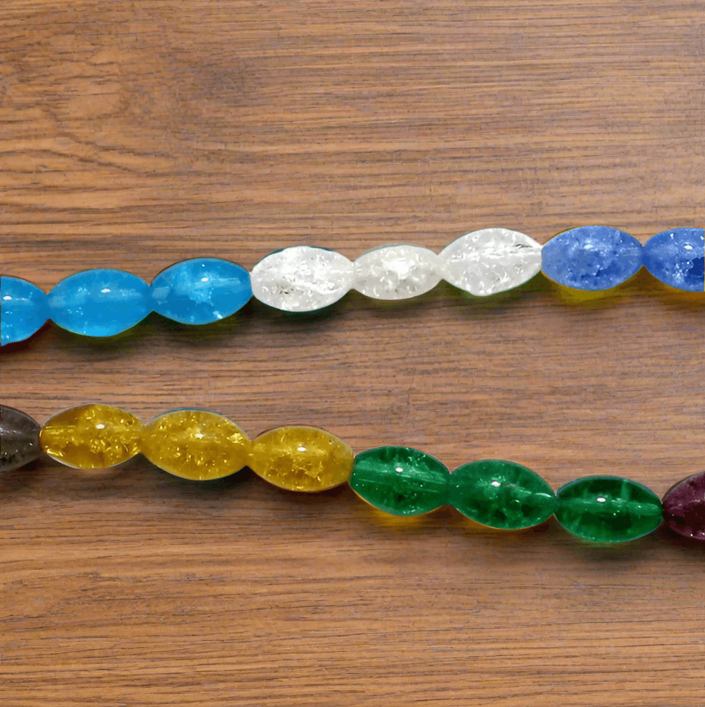10 Strings Crackle Oval Beads Assorted 15x10 mm - MultiColor / Glass / Oval