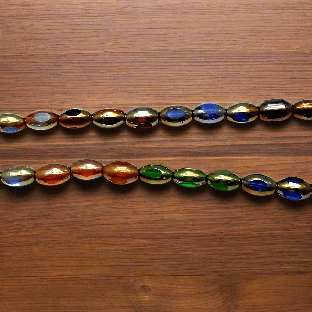 30+ Window Metallic Oval Beads Assorted Rainbow 12x8 mm - MultiColor / Glass / Oval