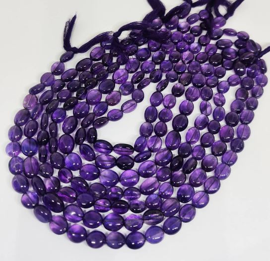 7x6-12x6mm Oval Amethyst Stone Beads Purple - Purple / Oval / 1 String