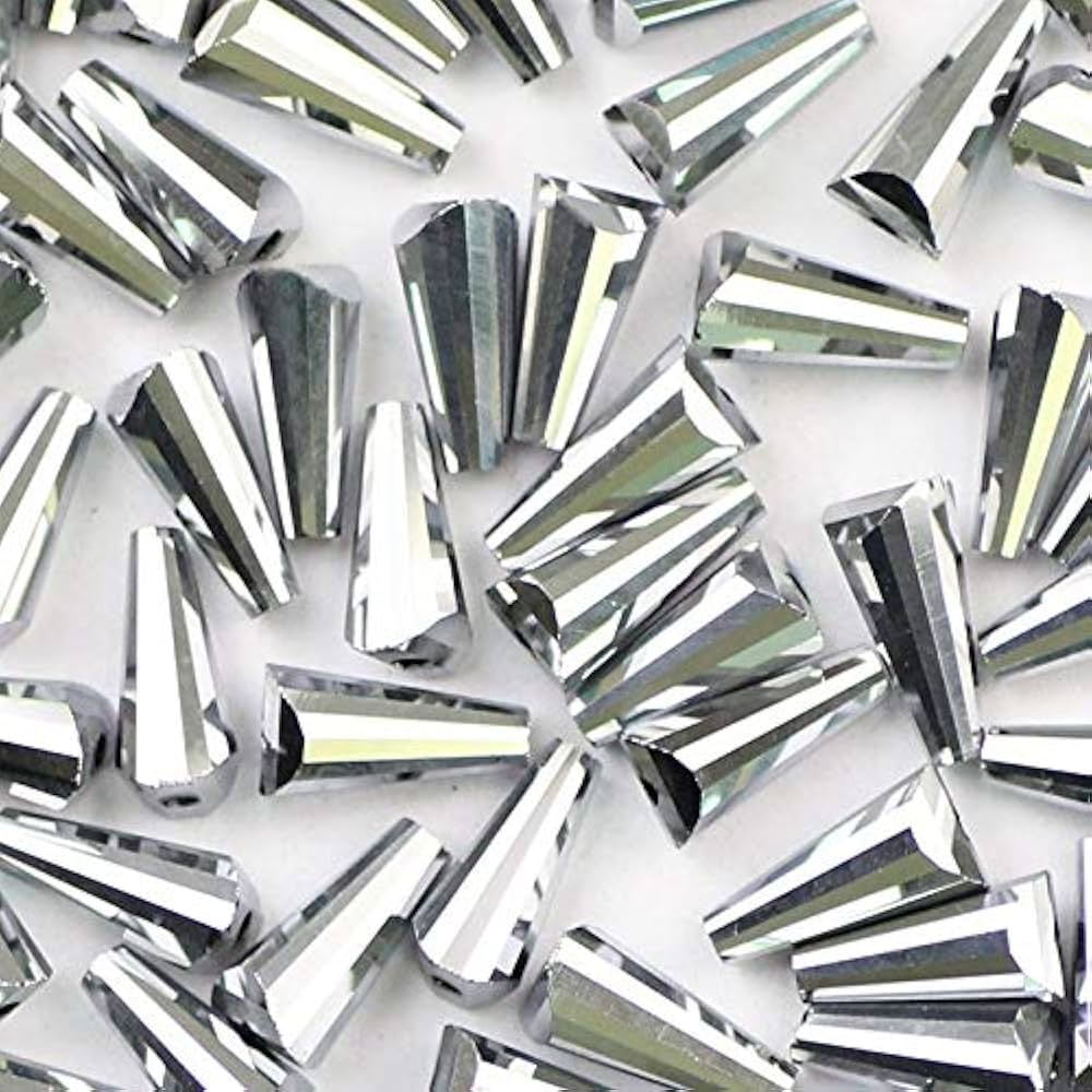 45+Pcs,10x5mm Metallic Silver Crystal Faceted Cone Beads - Silver / 10mm / Cone
