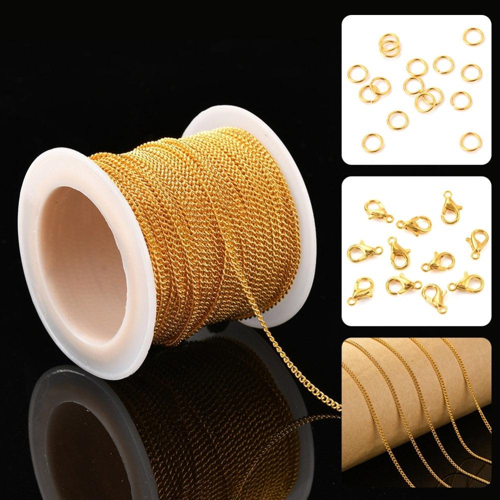 Brass Soldered Curb Chains, with Alloy Lobster Claw Clasps and Brass Jump Rings - 1 Pack