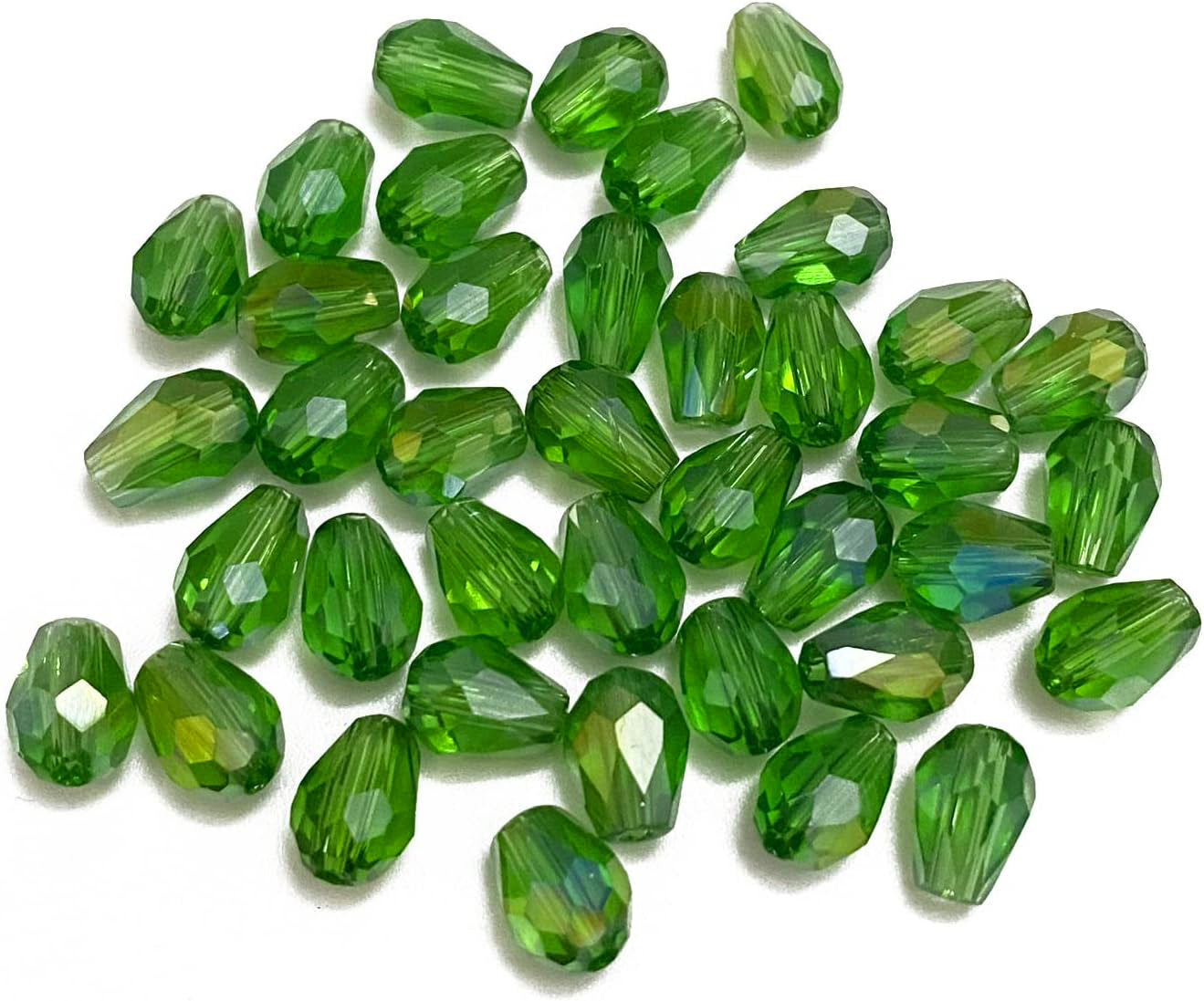 12x8mm Trans Rainbow Crystal Faceted Drop Beads - Green / 12mm / Drop