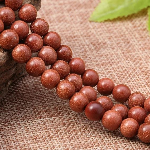 7mm Round Gold Sand Stone Beads Brown - Brown / Round / 1 String