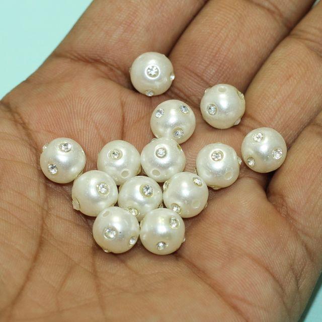 50 Pcs, 9mm White Acrylic Round Bead - White / Acrylic / Round
