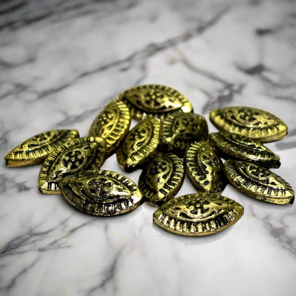 110+ Pcs, 15x10mm Golden Acrylic Marquise Beads - Golden / Acrylic / Oval