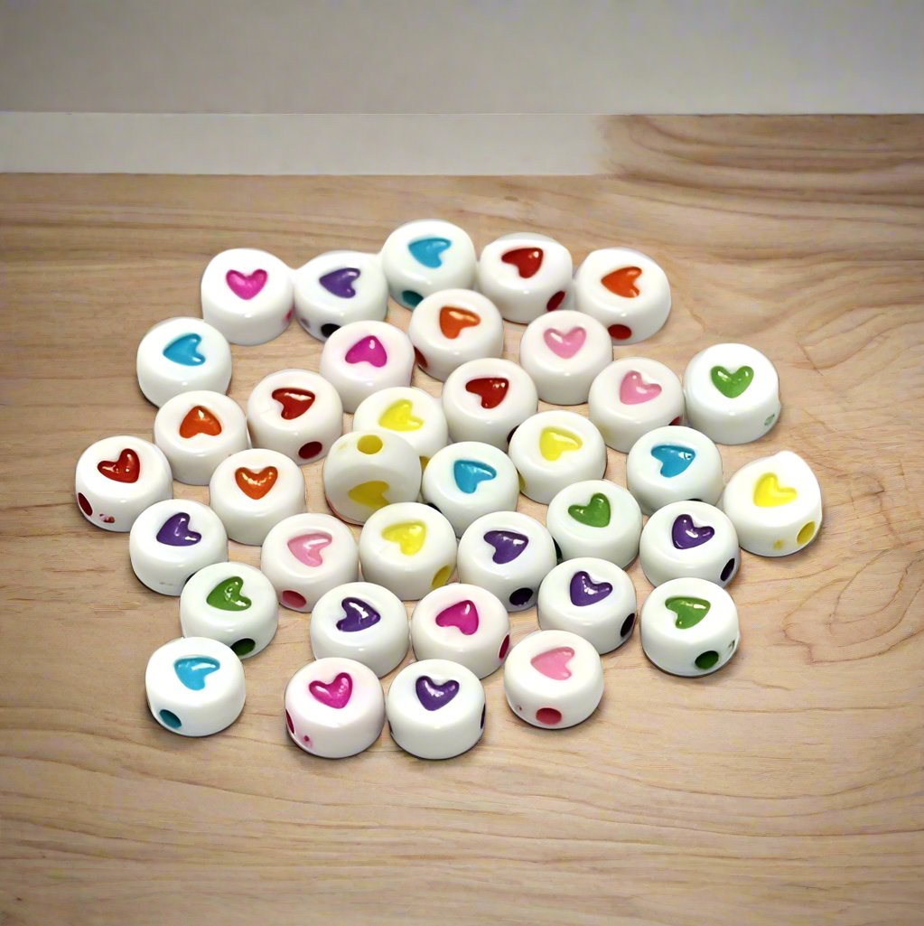 100 gm, Acrylic Round Heart Beads Multicolor 6mm - MultiColor / Acrylic / 100 gm