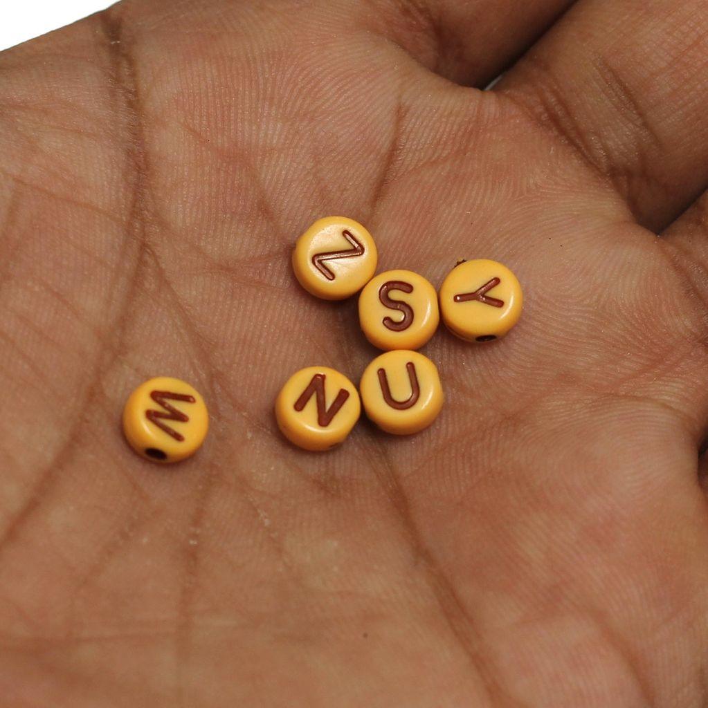 100 gm, 6mm Acrylic Round A to Z Alphabet Letter Beads - Brown / Acrylic / 100 gm