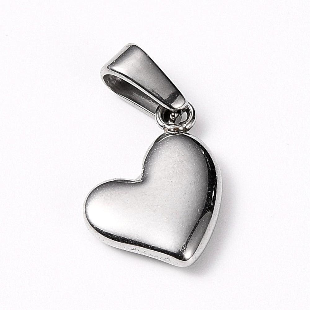 304 Stainless Steel Heart Silver Pendant 14x10x3mm