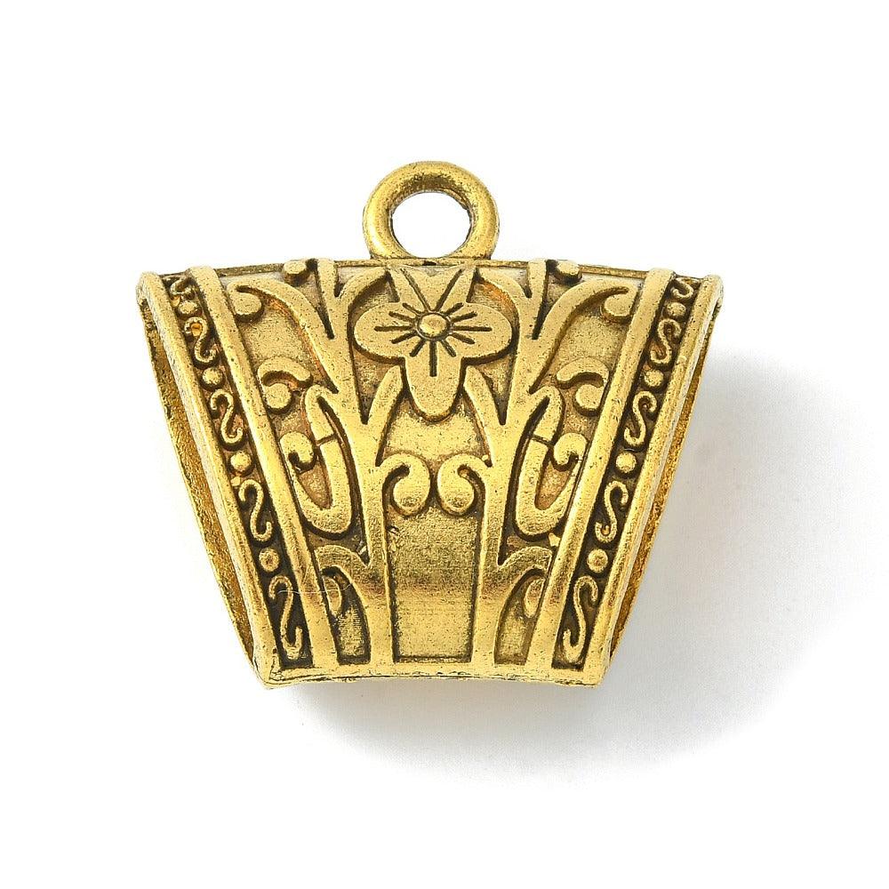 5 Pcs, 39x37x18mm, Pendant Tibetan Style Tube Bails, Loop Bails, Lead Free & Cadmium Free, Antique Golden - Golden
