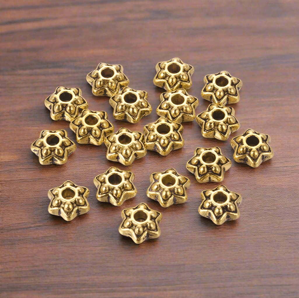 50 Pcs, 9mm, Tibetan Silver Flower Spacer Beads Antique Golden - Golden / Star / 50 Pcs