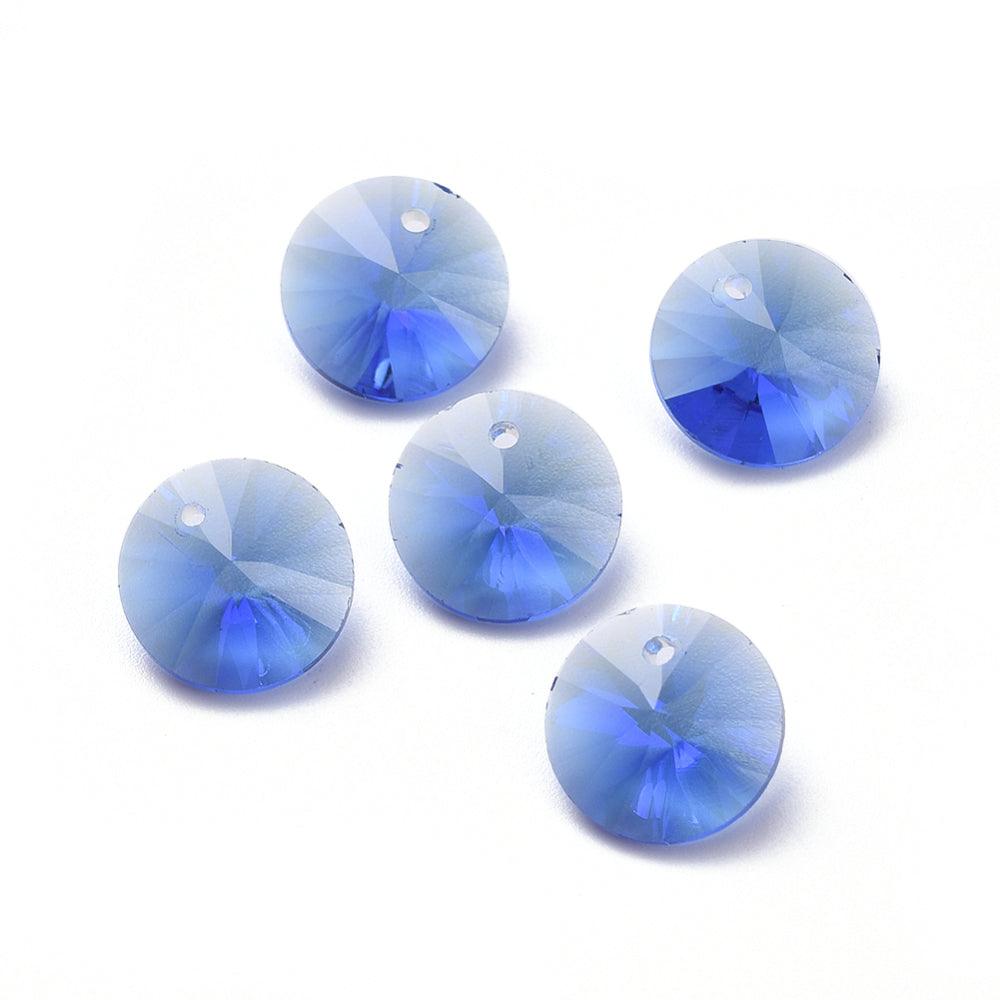 10 Pcs, 10x5mm, Glass Rhinestone Faceted Charms - Blue / Rhinestone