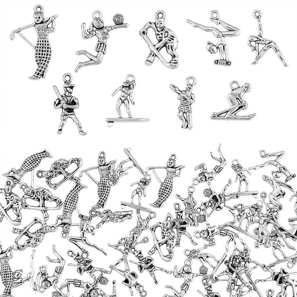 9 Pcs Tibetan Style Sport Them Alloy Baseball Player Antique Silver - Alloy / Golden / 1 Pack