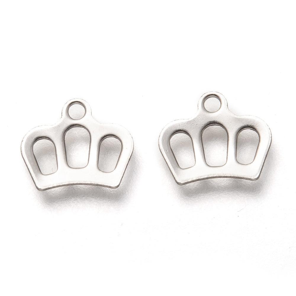 8x10mm 201 Stainless Steel Crown Charms Silver - Silver / Stainless Steel / 10 Pcs