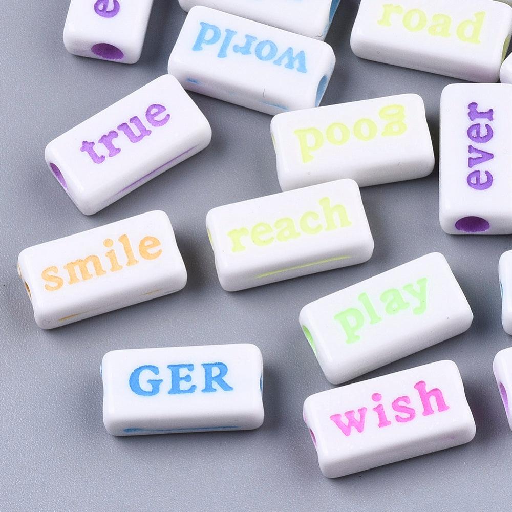 7.5x15x4.5mm, Acrylic Rectangle Words Beads MultiColor - Acrylic / MultiColor / 50 Pcs