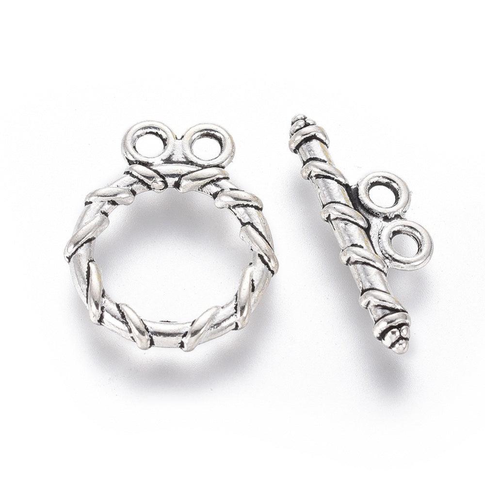 Tibetan Alloy Toggle Clasps Antique Silver 18x15mm - Silver / 5 Set