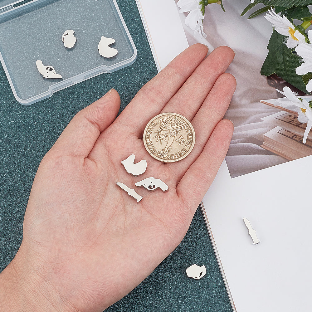 8 Pcs 4 Style 304 Stainless Steel Beads Girl & Unicorn & Dagger & Pistol - Silver / Stainless Steel