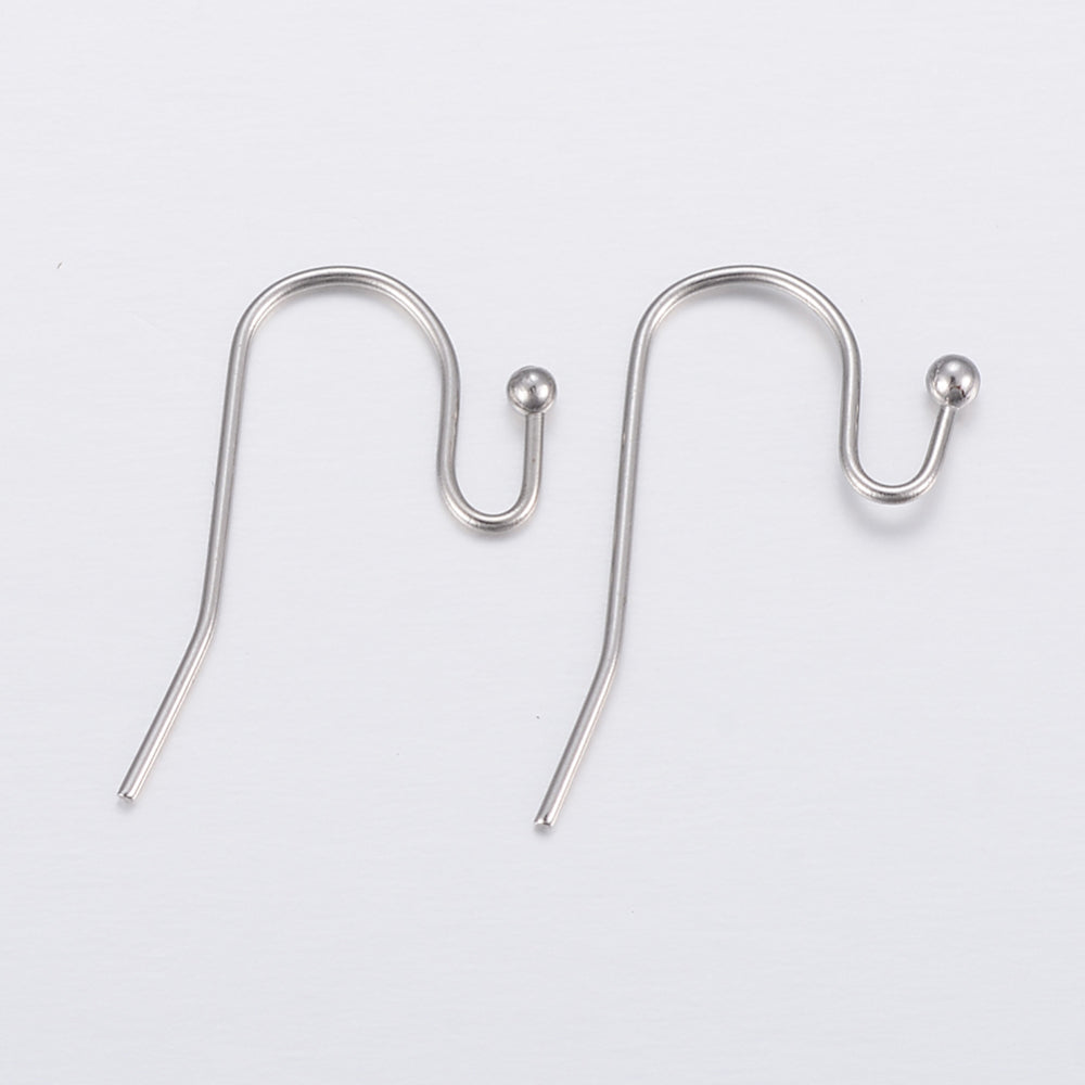 21x12x2mm, 304 Stainless Steel Earring Hooks, Ear Wire - Silver / Stainless Steel / 4 Pcs