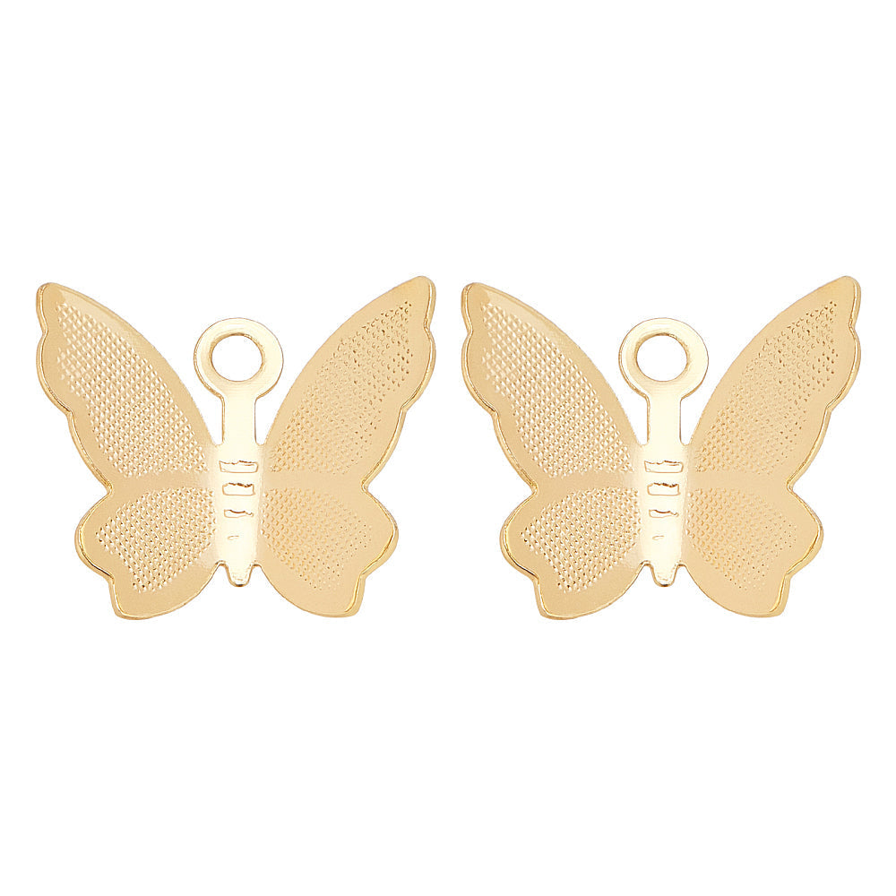 11x13x3.5mm, Brass Charms, Butterfly, Real 18K Gold Plated - Golden / Brass / 2 Pcs