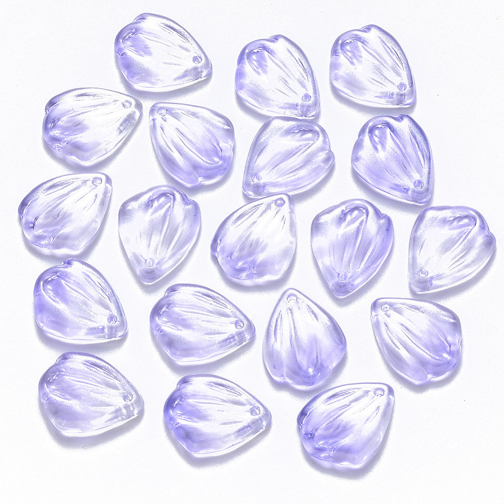 19x15x3.5mm, Transparent Glass Pendants, with Glitter Powder, Petal, Mauve - Purple / Glass / 10 Pcs