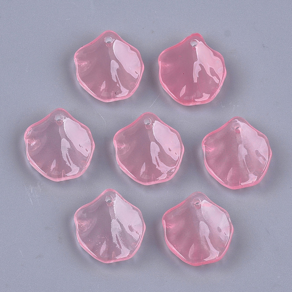 17x15.5x3.5mm, Transparent Glass Pendants, Lotus Leaf - Pink / Glass / 10 Pcs