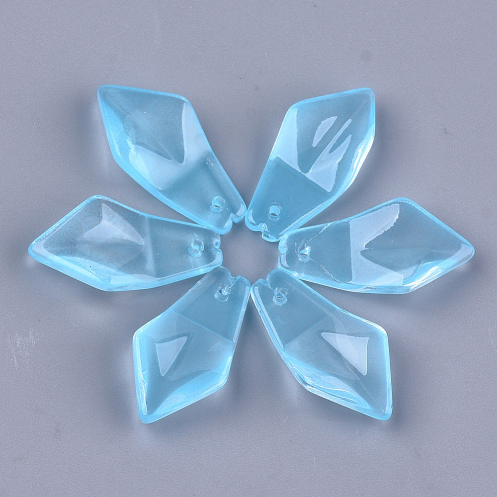 10 Pcs, 24.5x13x5.5mm, Transparent Glass Pendants, Quadrilateral, Light Sky Blue - Sky Blue / Glass