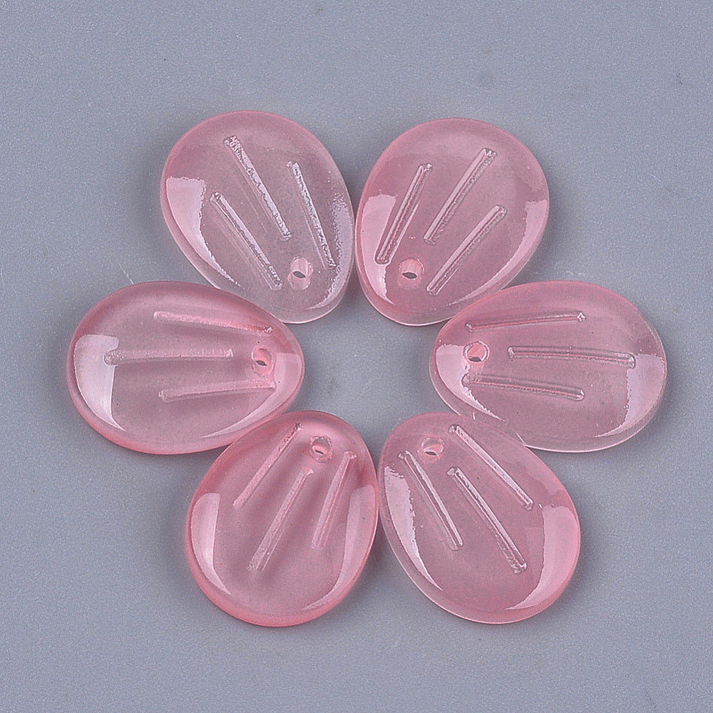15.5x12x3mm, Transparent Glass Pendants, Petal - Pink / Glass / 10 Pcs