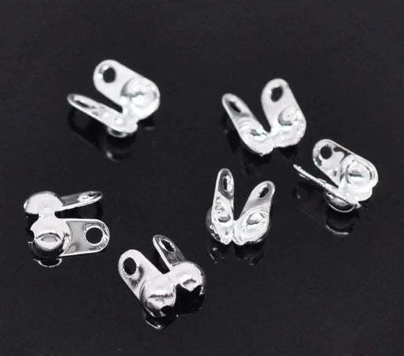 7mm Anti Tarnish Rhodium Plated Clamp Shell - Brass / Silver / 20 Pcs