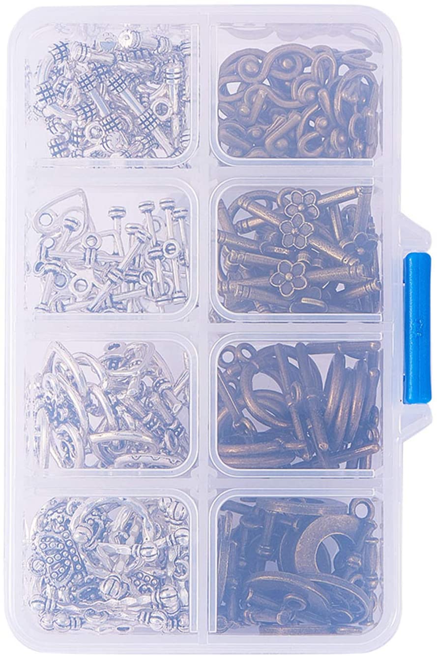 Tibetan Style Alloy Toggle Clasps Kit, Lead Free, Mixed Color - Silver