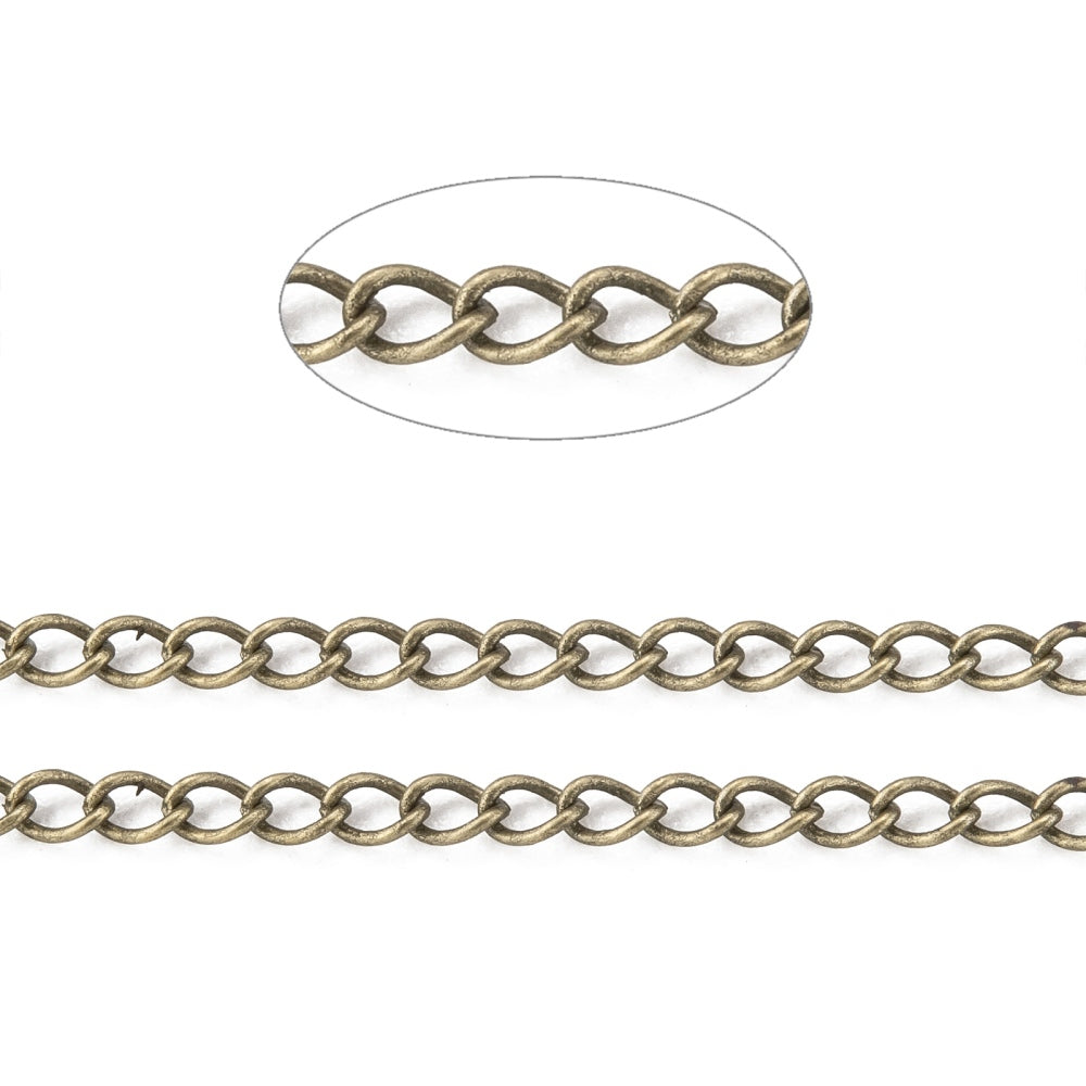 5 Meters 2.7x2x0.4mm Brass Twisted Chains, Curb Chains, Soldered, Antique Bronze, - 5 METRE / Bronze