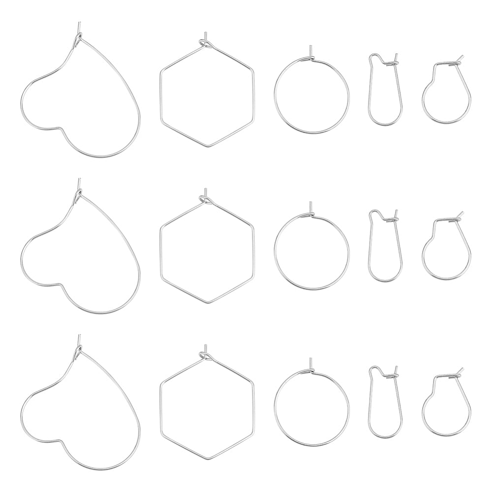 2Pcs/style, Unicraftale 20 Pcs 5 Style Stainless Steel Hoop Earrings. - 20 PCS / Silver