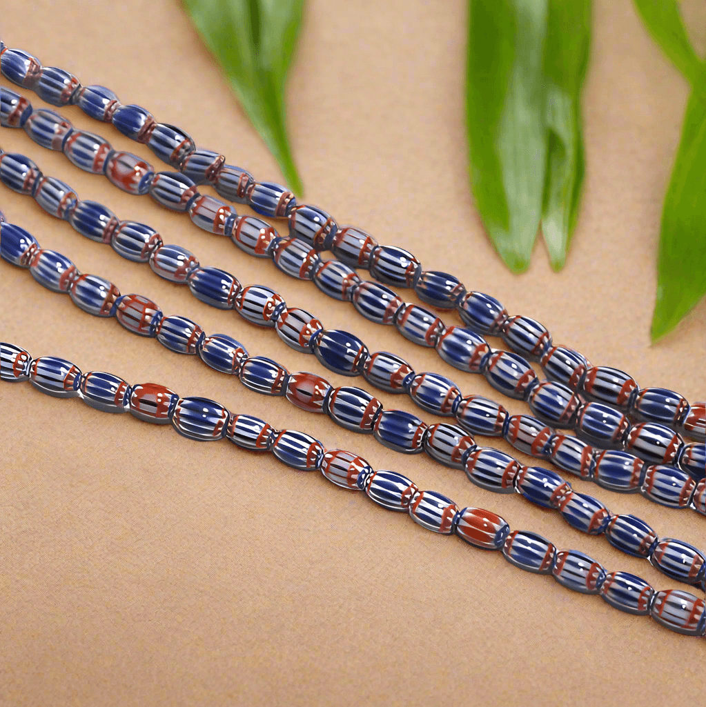 Chevron Designer Oval Beads Size 5x4 mm, Pack Of 2 String - MultiColor / Glass / Round
