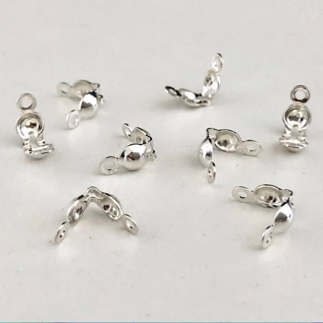 6mm Anti Tarnish Rhodium Plated Clamp Shell - Brass / Silver / 20 Pcs