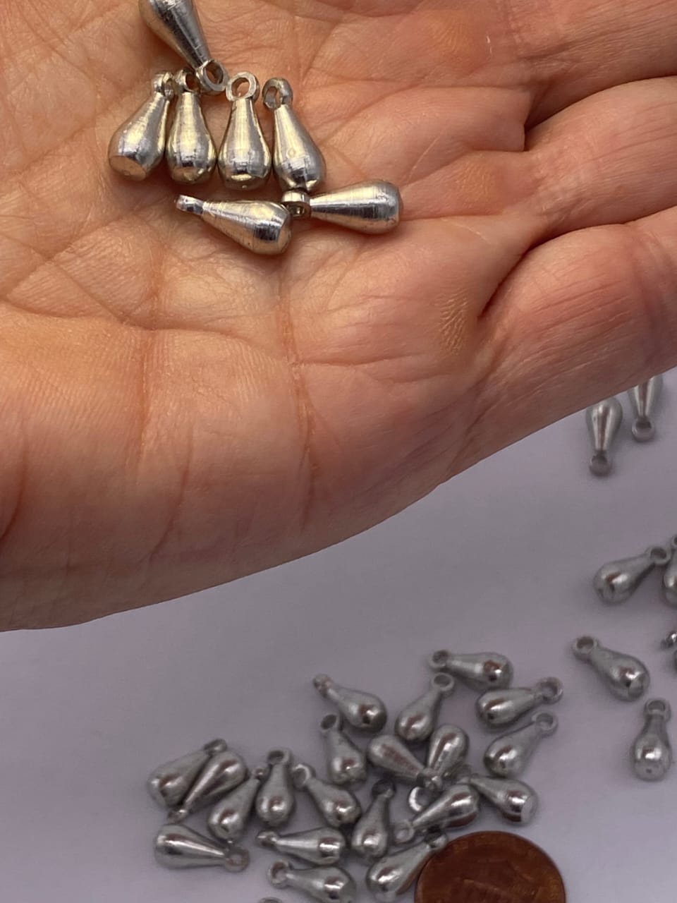 8x3mm, Brass teardrops Latkan Charms - Silver / Brass