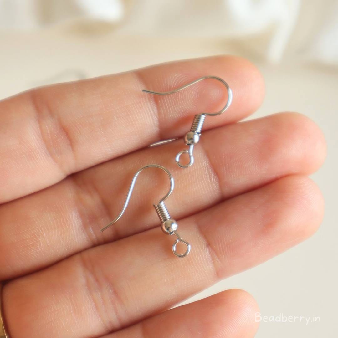 20mm Silver Plated Earring Fish Hook Coil Earwire Ear Wire - Silver