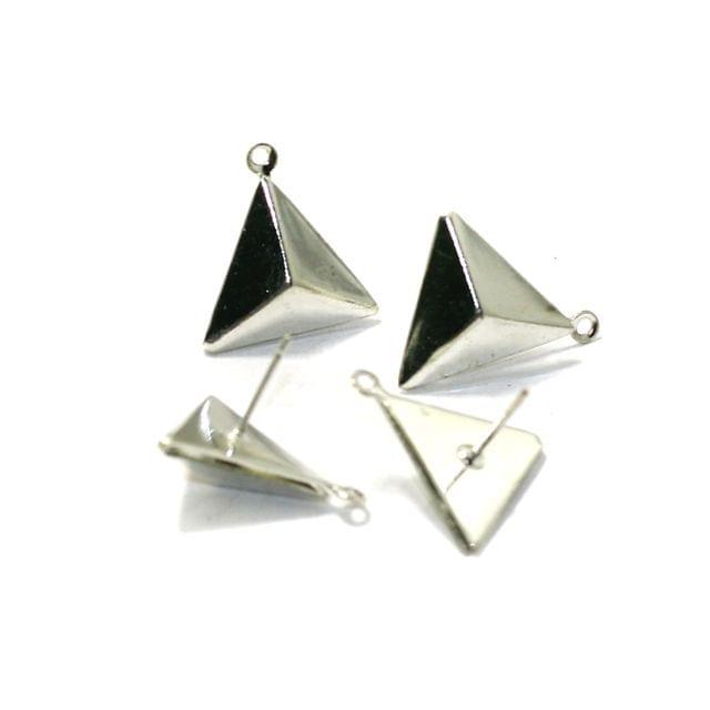 2 Pairs Post Stud Earring Findings Triangle Shaped With Closed Loop 13mm - Silver / 13mm / Brass